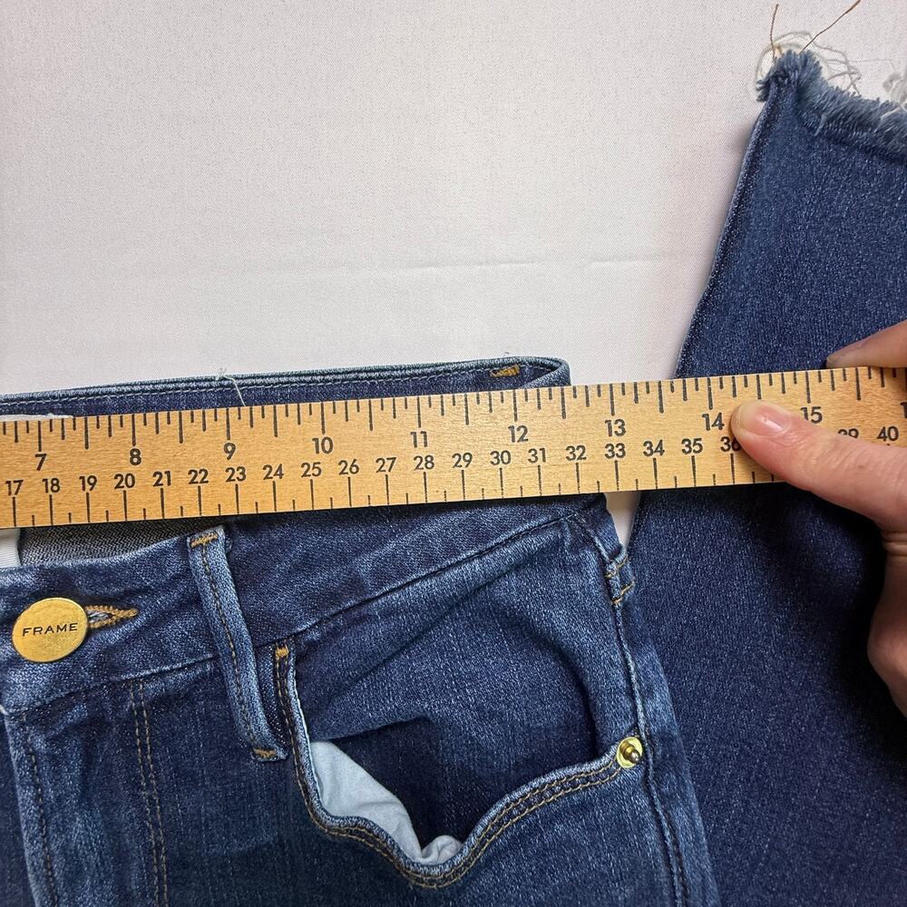FRAME Le Crop Mini Boot Jeans Remsen Wash Blue Raw Hem Cropped Bootcut Size 25 - Picture 12 of 15